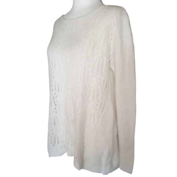 Sundance Chunky Cable Open Knit Lambswool Alpaca Blend Cream Sweater Size Medium - Picture 5 of 6